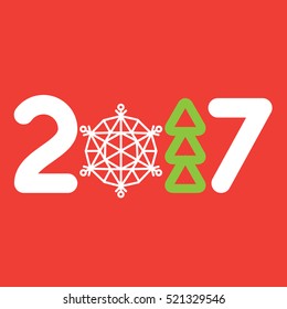 2017 design with Christmas tree and the on the red background. Vector illustration.