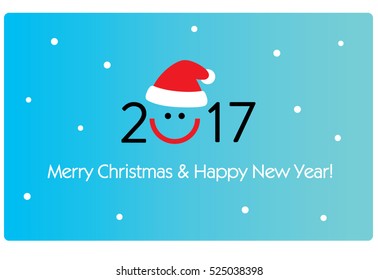 2017 design with smile icon and santa claus hat. Merry Christmas and Happy New year. vector illustration.