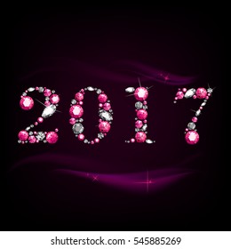 2017 Design. Vector illustration. Brilliant Text for the New Year with Diamonds. Background