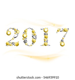 2017 Design. Vector illustration. New Year decoration. Hand drawn. Diamonds