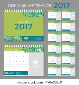 2017 Desk calendar template for 12 months.