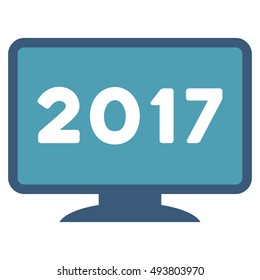 2017 Display vector pictograph. Style is flat graphic symbol, cyan and blue colors, white background.