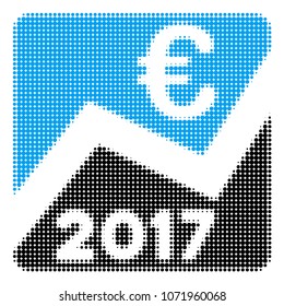 2017 Euro Chart halftone vector icon. Illustration style is dotted iconic 2017 Euro Chart icon symbol on a white background. Halftone pattern is circle spots.