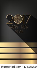 2017 festive card. Gold and dark decorated banner background, has enough copy space for your text.