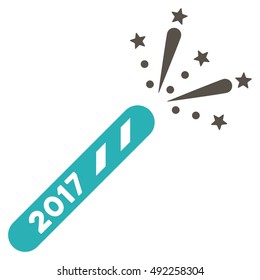 2017 Firecracker vector pictograph. Style is flat graphic symbol, grey and cyan colors, white background.