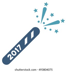2017 Firecracker vector pictograph. Style is flat graphic symbol, cyan and blue colors, white background.