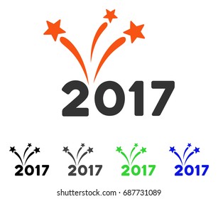 2017 Fireworks flat vector pictograph. Colored 2017 fireworks gray, black, blue, green icon versions. Flat icon style for web design.