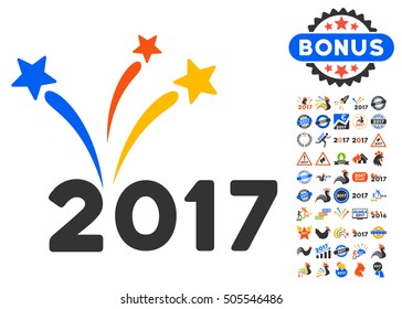 2017 Fireworks icon with bonus 2017 new year pictures. Vector illustration style is flat iconic symbols,modern colors.