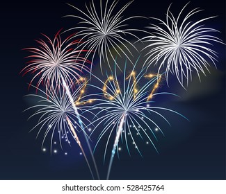 2017 fireworks on twilight background. Design for celebration 2017 new year in vector illustration