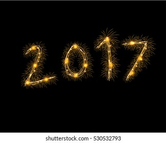 2017 fireworks on twilight background. Design for celebration 2017 new year in vector illustration