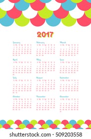 2017 fish scales patterned calendar. Week starts on Sunday. Vector design template, ready to print.