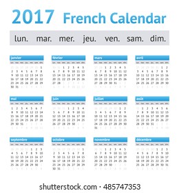 2017 French European Calendar. Week starts on Monday