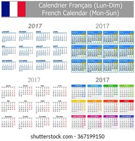 2017 French Mix Calendar Mon-Sun on white background