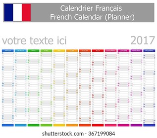 2017 French Planner Calendar with Vertical Months on white background