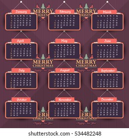2017 Full Calendar, Background Design. Promotion Poster Vector Template, Week Starts Sunday