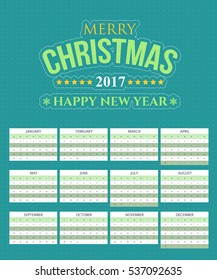 2017 Full Calendar, Background Design. Promotion Poster Vector Template, Week Starts Sunday