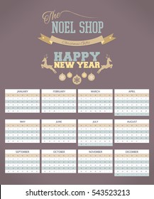 2017 Full Calendar, Background Design. Promotion Poster Vector Template - Week Starts Sunday