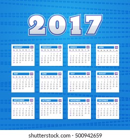 2017 Full Calendar Vector Design - Week Starts Sunday
