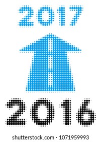 2017 Future Road halftone vector icon. Illustration style is dotted iconic 2017 Future Road icon symbol on a white background. Halftone texture is circle blots.