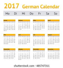 Deutscher Kalender 2017. Woche beginnend am Montag