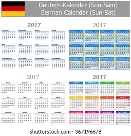 2017 German Mix Calendar Sun-Sat on white background