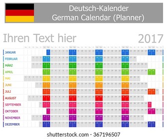 2017 German Planner Calendar with Horizontal Months on white background