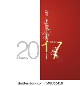 2017 Gold New Year firework white red background