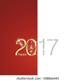2017 Gold New Year firework red white background