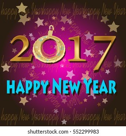 2017  gold star background. Happy New year 2017 background design. Pattern Design Greeting Card with confetti. Vector illustration of a 2017 date. Celebrate a brochure or flyer. background pink
