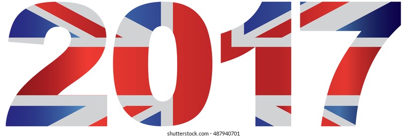 2017 Great Britain Union Jack Flag Numbers Outline Isolated on White Background vector Illustration
