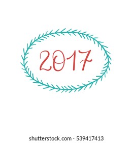 2017 hand lettering on label, shape background. Vector element design