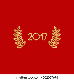 2017 Happy New Year art with gold glitter. Holidays poster with gold pattern.
