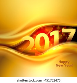 2017 Happy New Year background with gold wave. Vector illustration