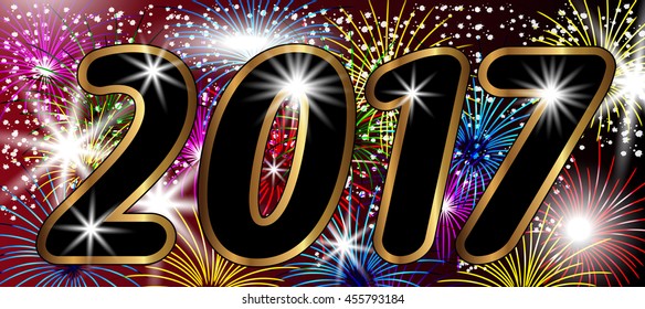 2017 Happy New Year background with fireworks. Elegant. Vector illustration.