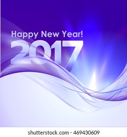 2017 Happy New Year background with blue wave. Vector illustration