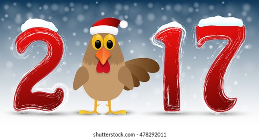 2017 Happy New Year background with rooster. Vector illustration.