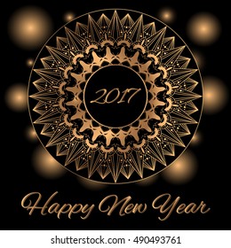 2017 Happy New Year background with gold sparkle decoration. Vector greeting card.