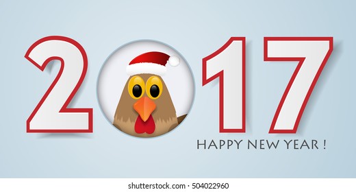 2017 Happy New Year background with rooster. Vector illustration.