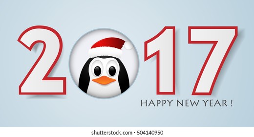 2017 Happy New year background with penguin. Vector illustration