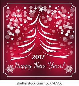 2017 Happy New Year Background for your Flyers and Greetings Card. Merry christmas and happy new year. Celebration. Abstract Christmas tree made of sparkles and lights.