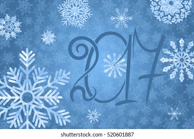 2017 happy New Year background. Blue snowy background. Vector illustration