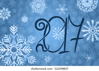 2017 happy New Year background. Blue snowy vector illustration.