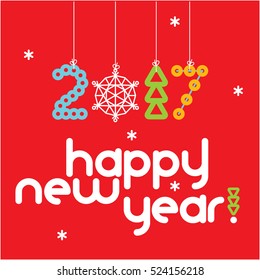 2017 Happy New Year background. Snowflake, Christmas tree icons. vector illustration