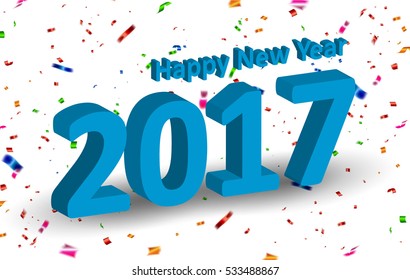 2017. Happy New Year background in 3d with confetti
