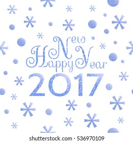2017 Happy New Year background with blue symbolic snowflakes and circles and greeting  inscription