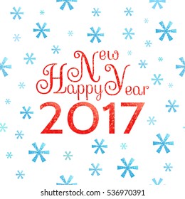 2017 Happy New Year background with blue symbolic snowflakes  and red greeting  inscription