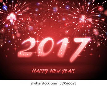 2017 Happy New Year background with red fireworks