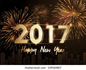 2017 Happy New Year background with golden firework