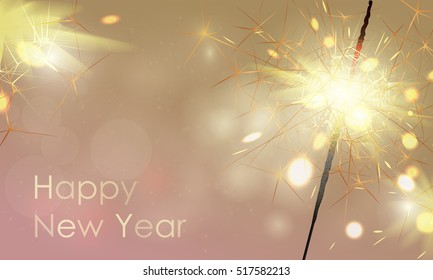 2017 happy new year banner, poster, background.. Celebrate party sparkler little fireworks. Christmas holiday design, decor. Vector illustration.