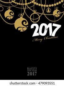 2017 Happy New Year card or background.
Trendy style with hand-lettering words.
Vector illustration
Black, white, gold colors design.
Banner template for flat design.